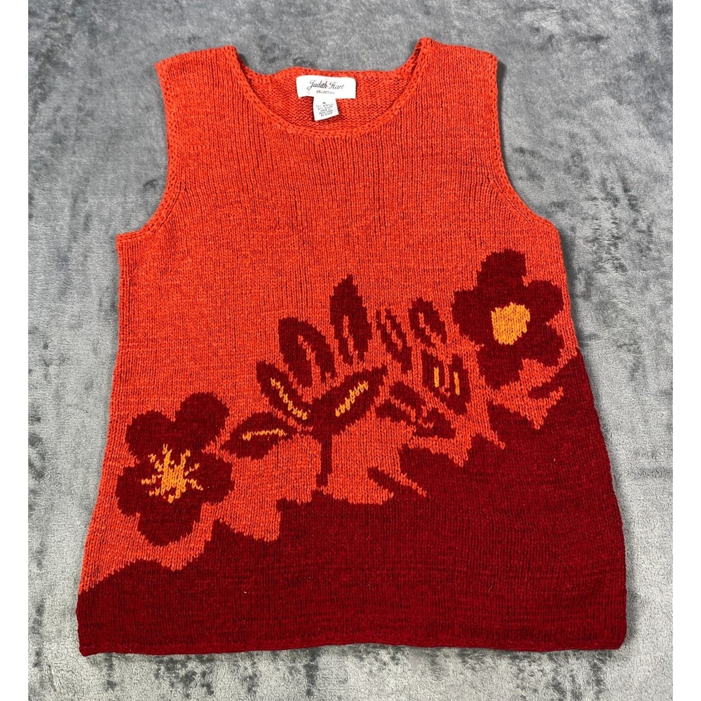 Vintage Judith Hart Sweater Vest Women Medium Santana Knit Floral Artsy 90s Boho